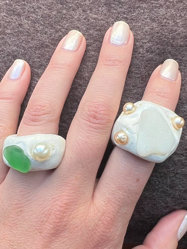 Sea Glass and Pearl Rings
